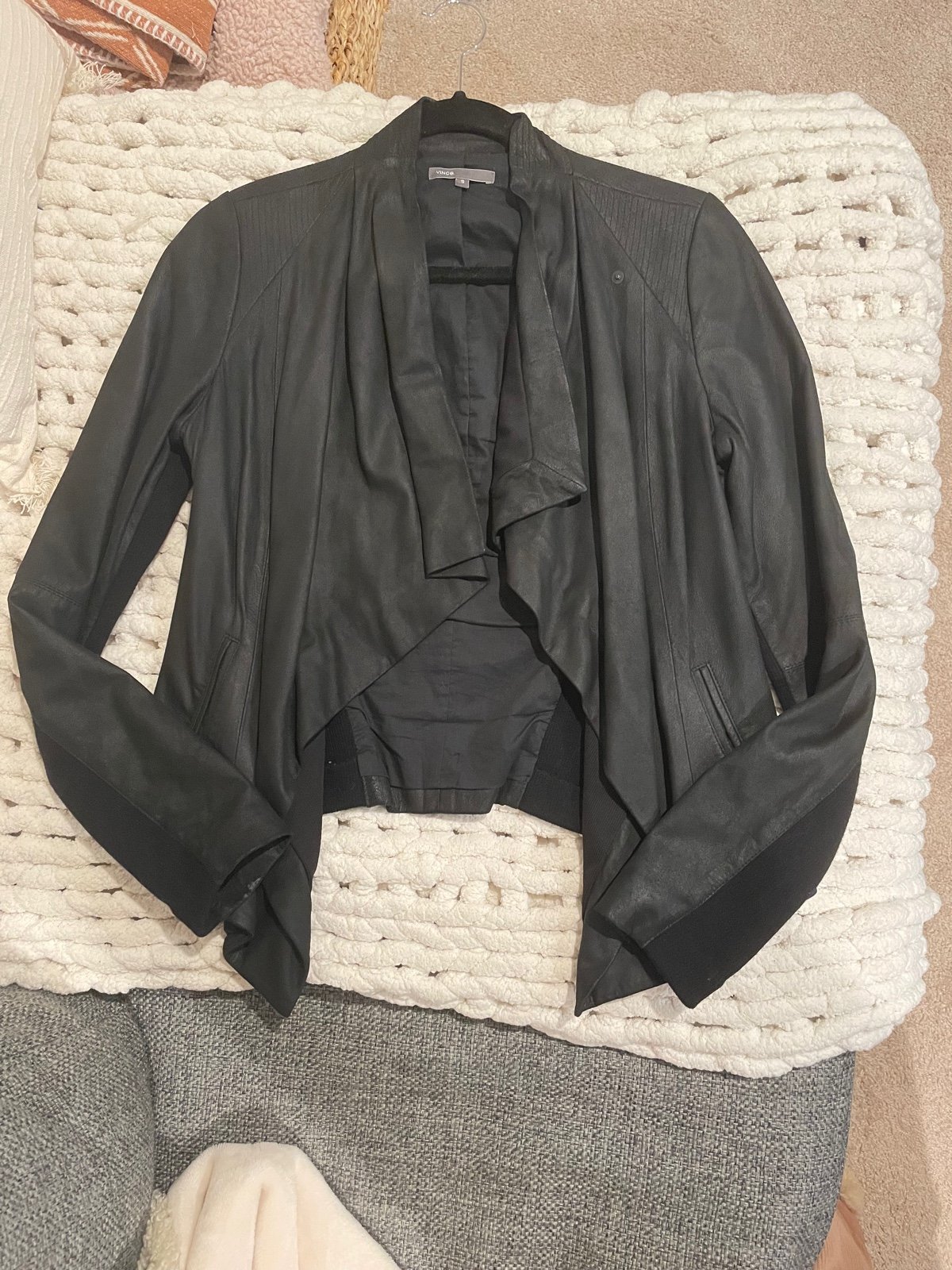 Vince black leather paper drape jacket S