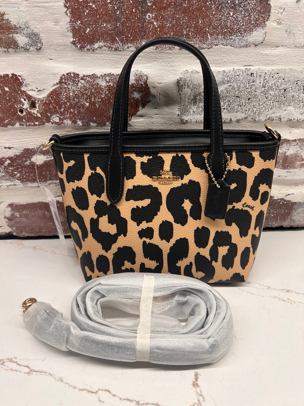 Coach City Mini Tote Bag With Leopard Print CW034 NWT