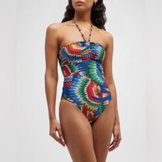 Farm Rio Chevron Toucans Halter Neck One-Piece Bathing Suit Swimsuit NEW Size S