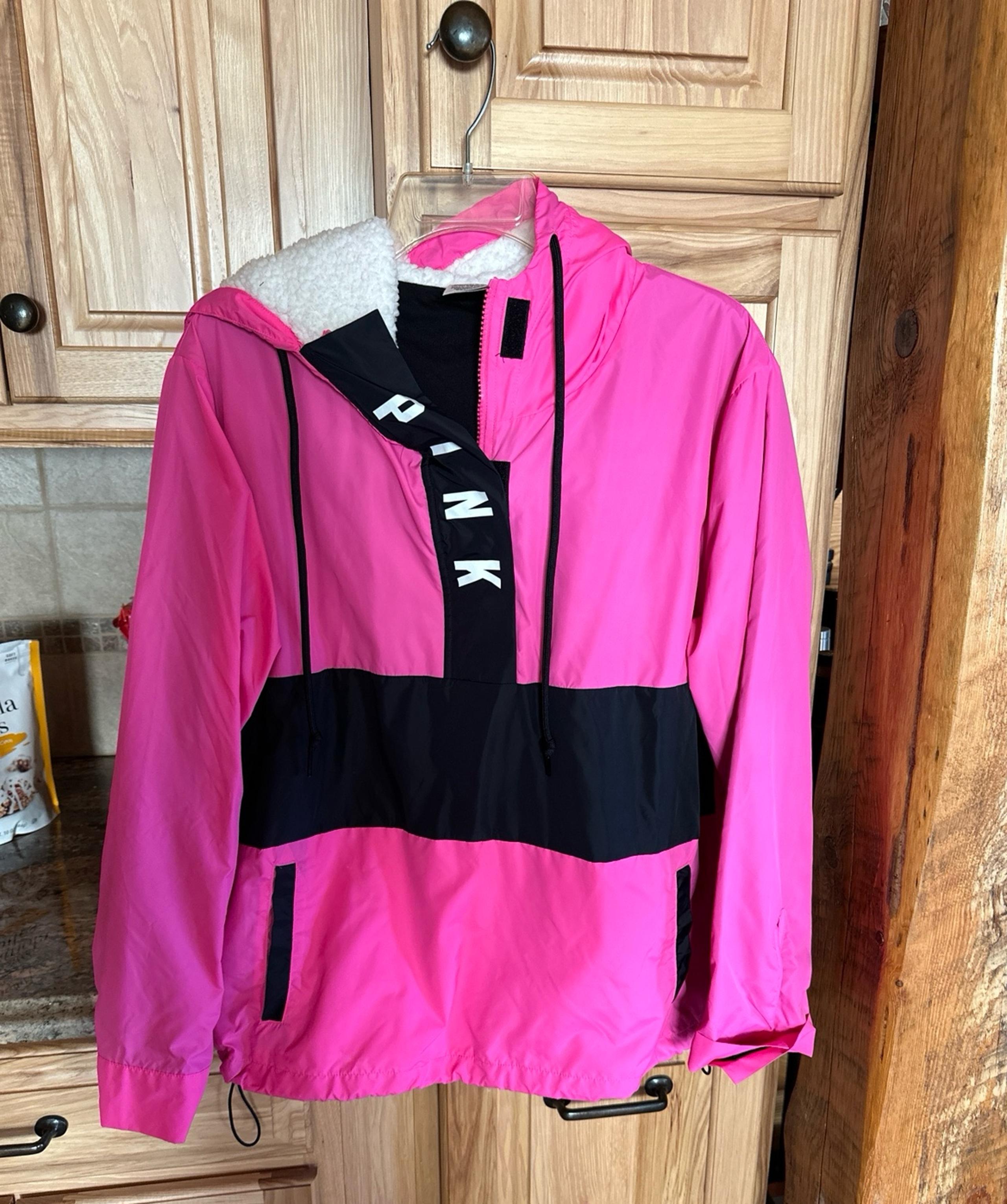 Pink VS Neon Pink Anorak Pullover Jacket Hoodie Sherpa Hood Windbreaker XS