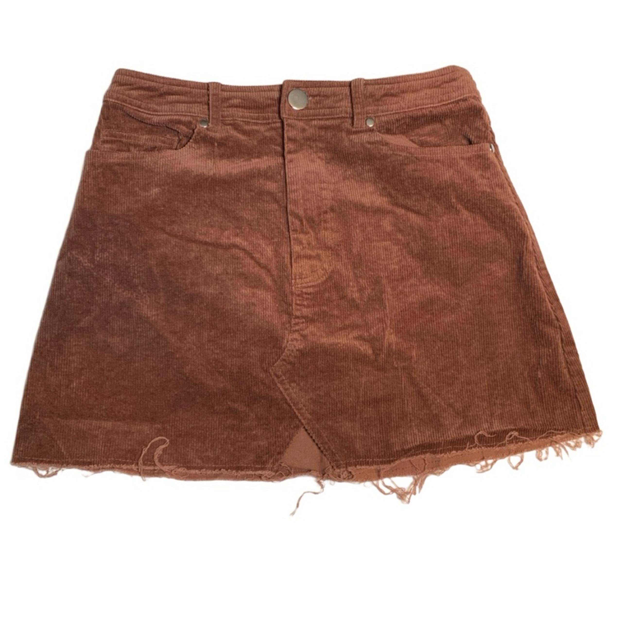 Lulu’s Happy Go Lucky Brown Corduroy Mini Skirt Frayed Hem