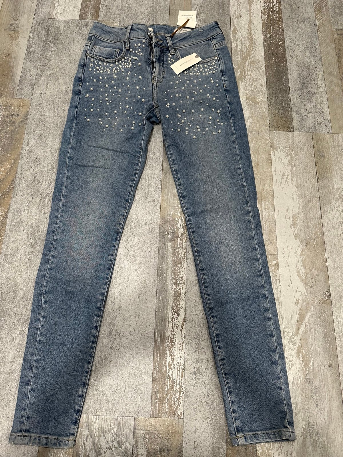 ANTHRO Pilcro and the Letterpress Script Pearl High Rise Skinny Jeans Sz 25, NWT