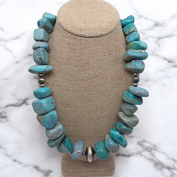 Huge Turquoise and Navajo Pearls Necklace 22 925 Sterling Silver 232 Grams NWOT