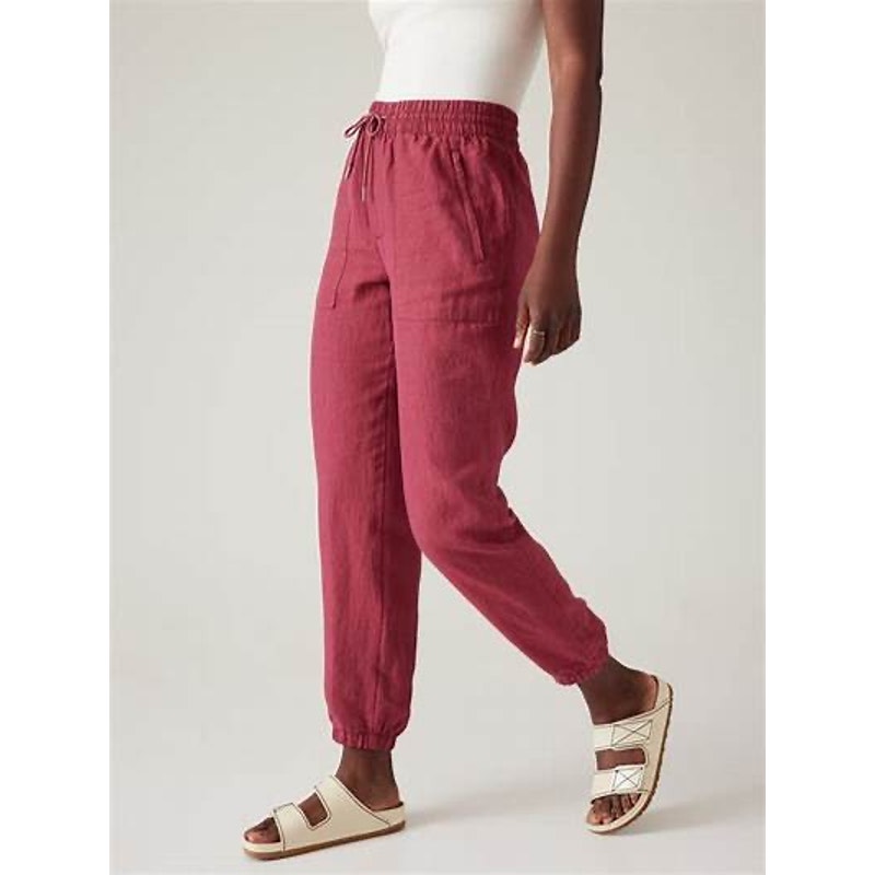 Athleta Retreat Berry Red Linen High Rise Jogger Pants Size 4