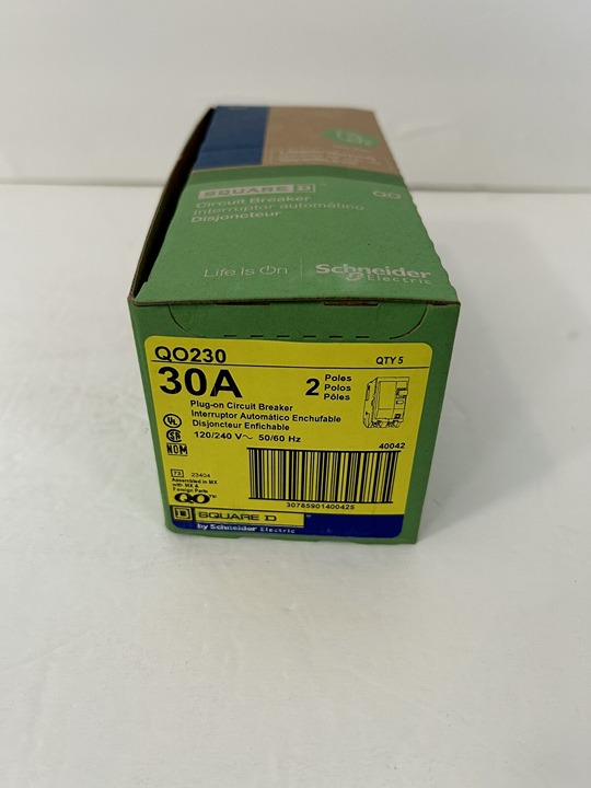New Lot Of 5 2-Pole 30A 120/240V Plug-In Circuit Breaker