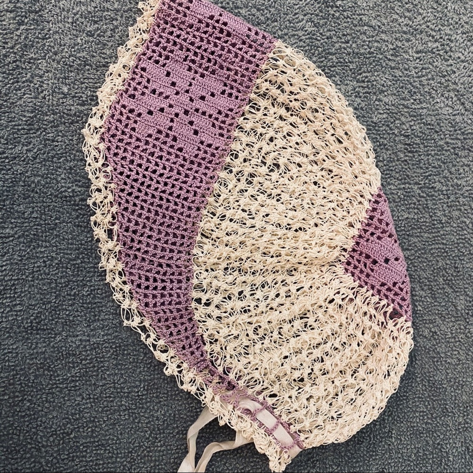 Handcrafted Vintage Crocheted Lavender Baby Bonnet