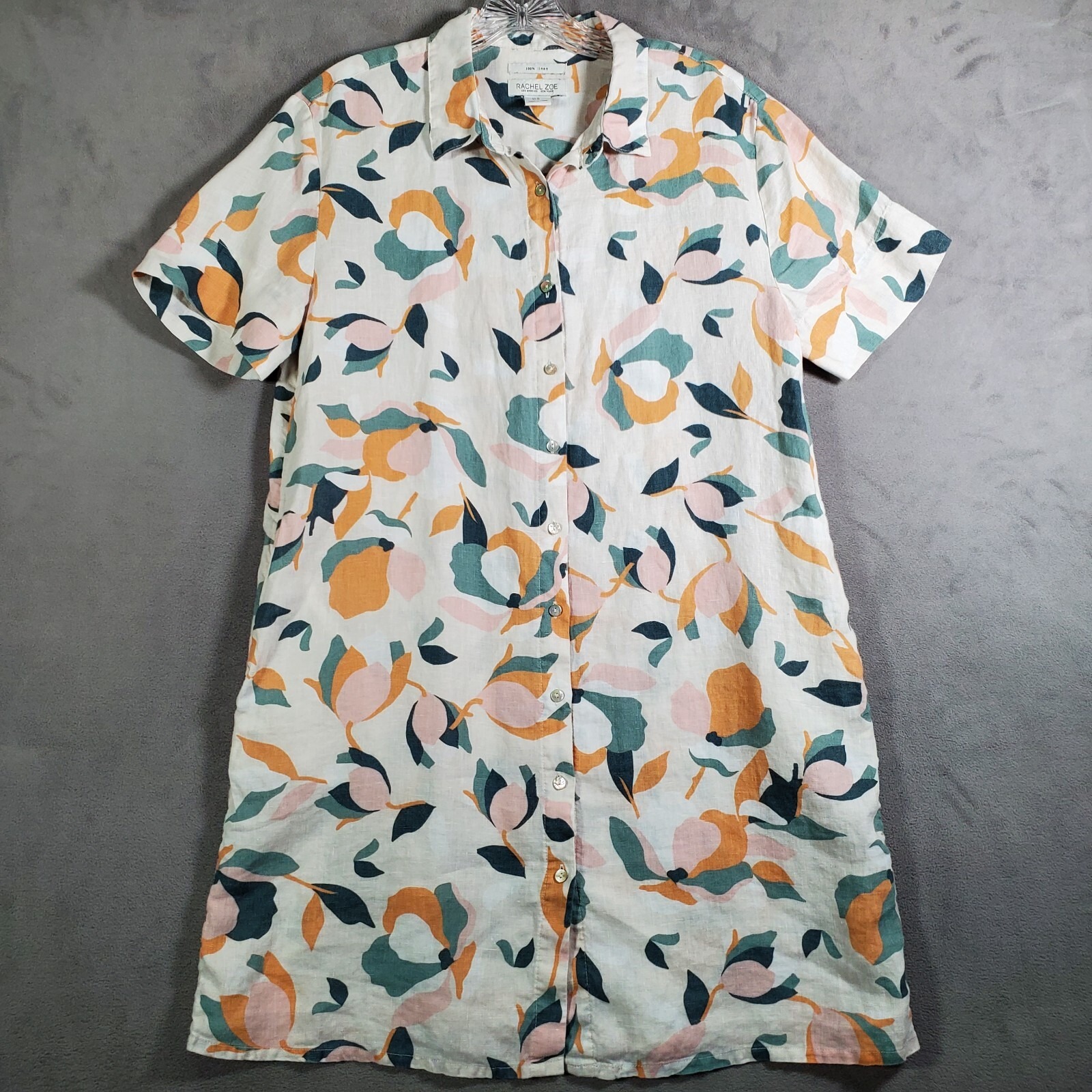 Rachel Zoe Shirt Dress Women M Multicolor Floral Linen Button Up Casual Bohemian