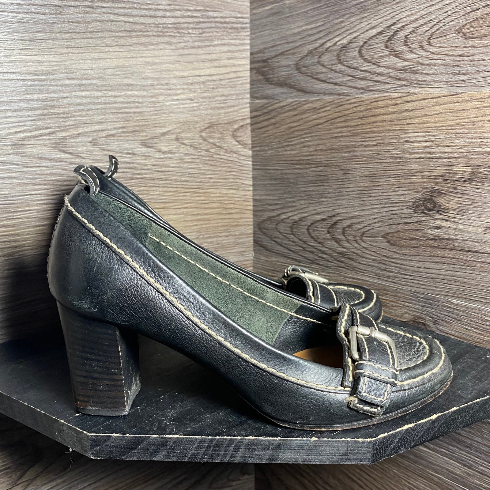 Chloe black leather buckle Heels