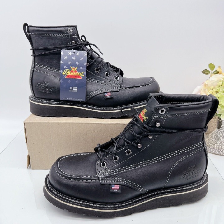 THOROGOOD Midnight SERIES 6″ MOC TOE BOOT 814-6206 Black Leather Mens US 8.5 D