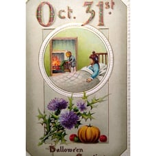 Halloween Postcard Winsch Back Goblin Man Fireplace JOL Pumpkin 2402 Gottschalk