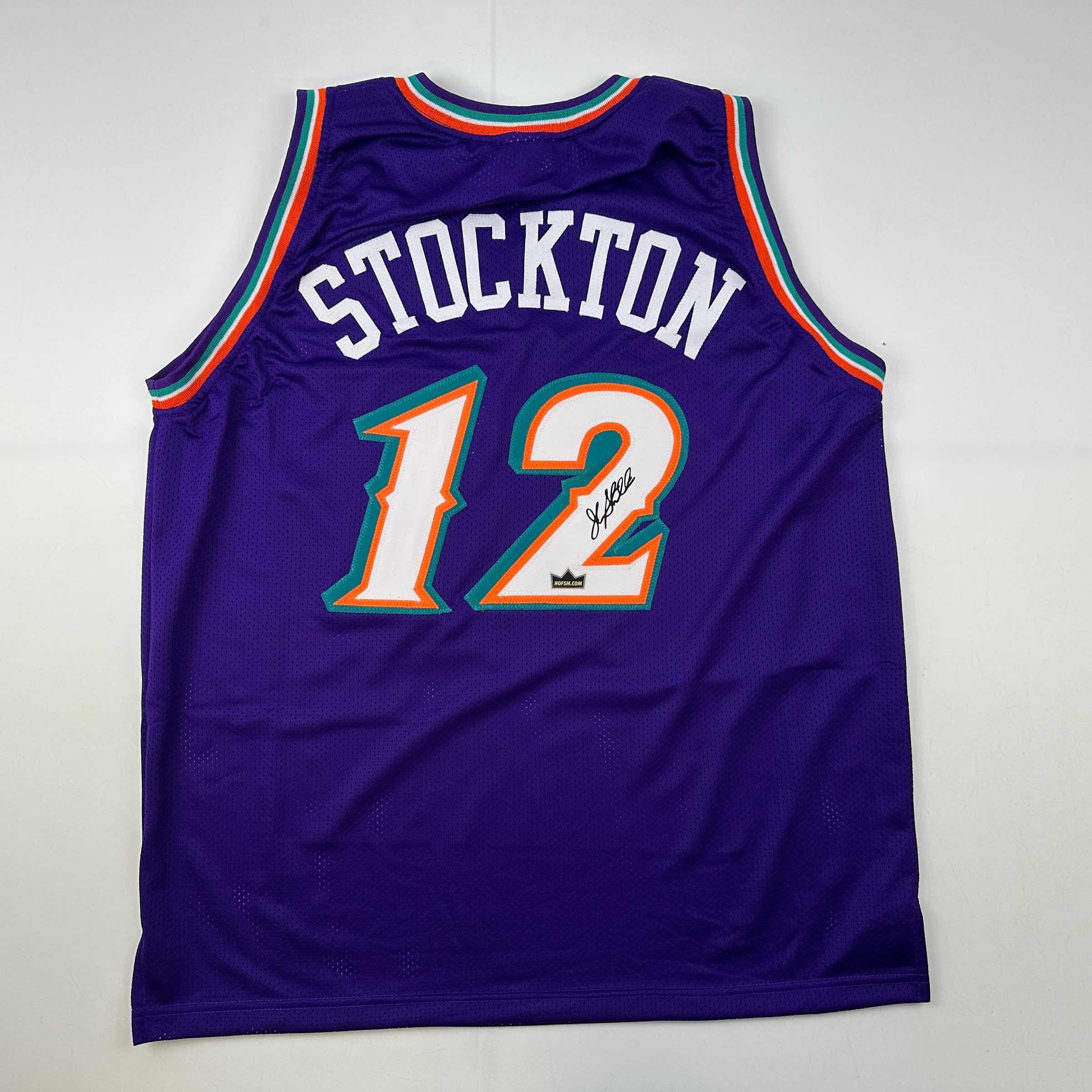 Facsimile Autographed John Stockton Utah Purple Auto Jersey Size Men's XL
