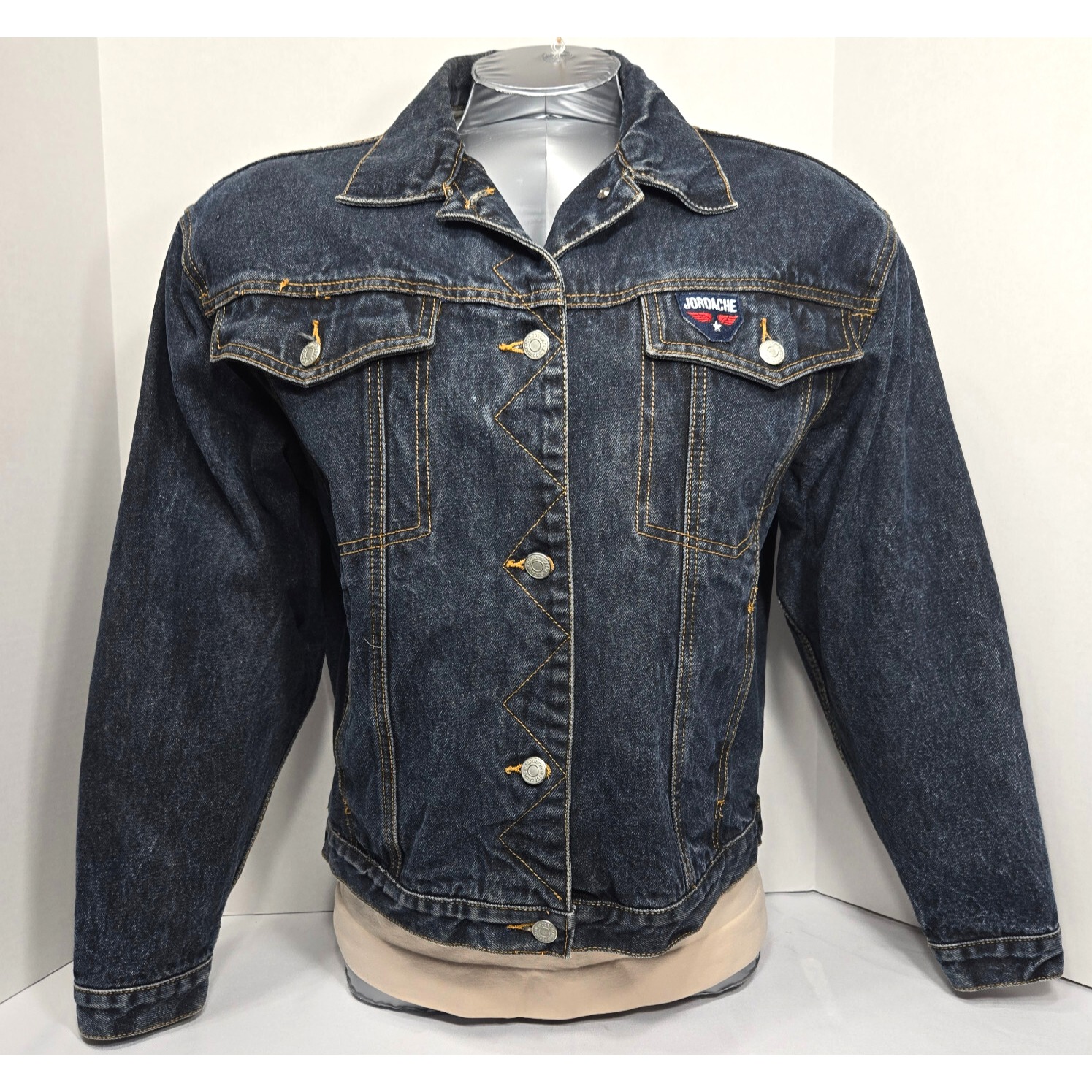 Vintage Womens Jordache North Star 45 MPR Logo Denim Jean Jacket Sz Large Retro