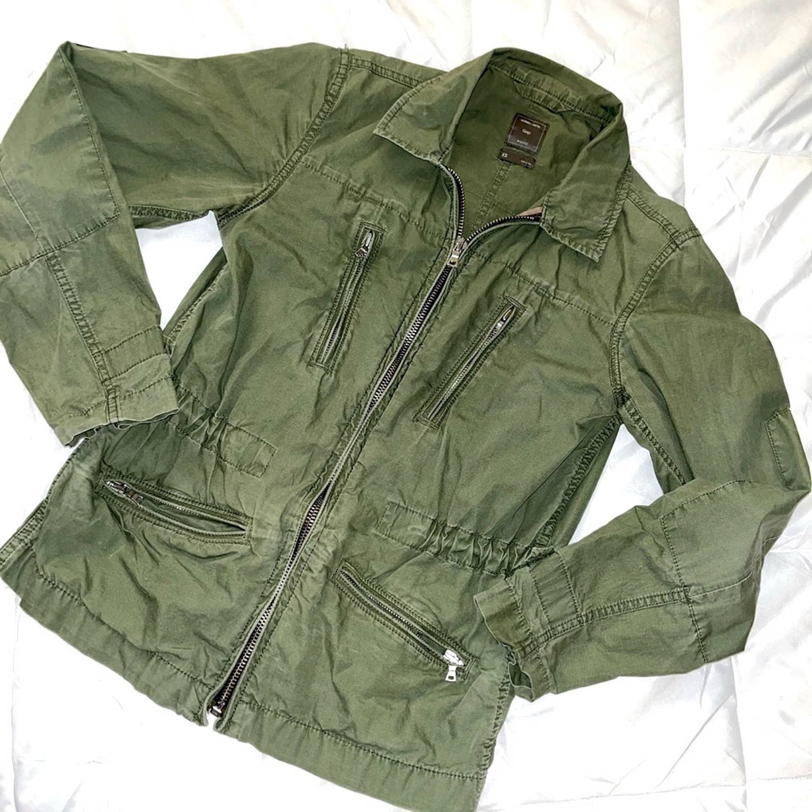 GAP Olive Drab Green Distressed Cargo Military Utility Jacket- size XS