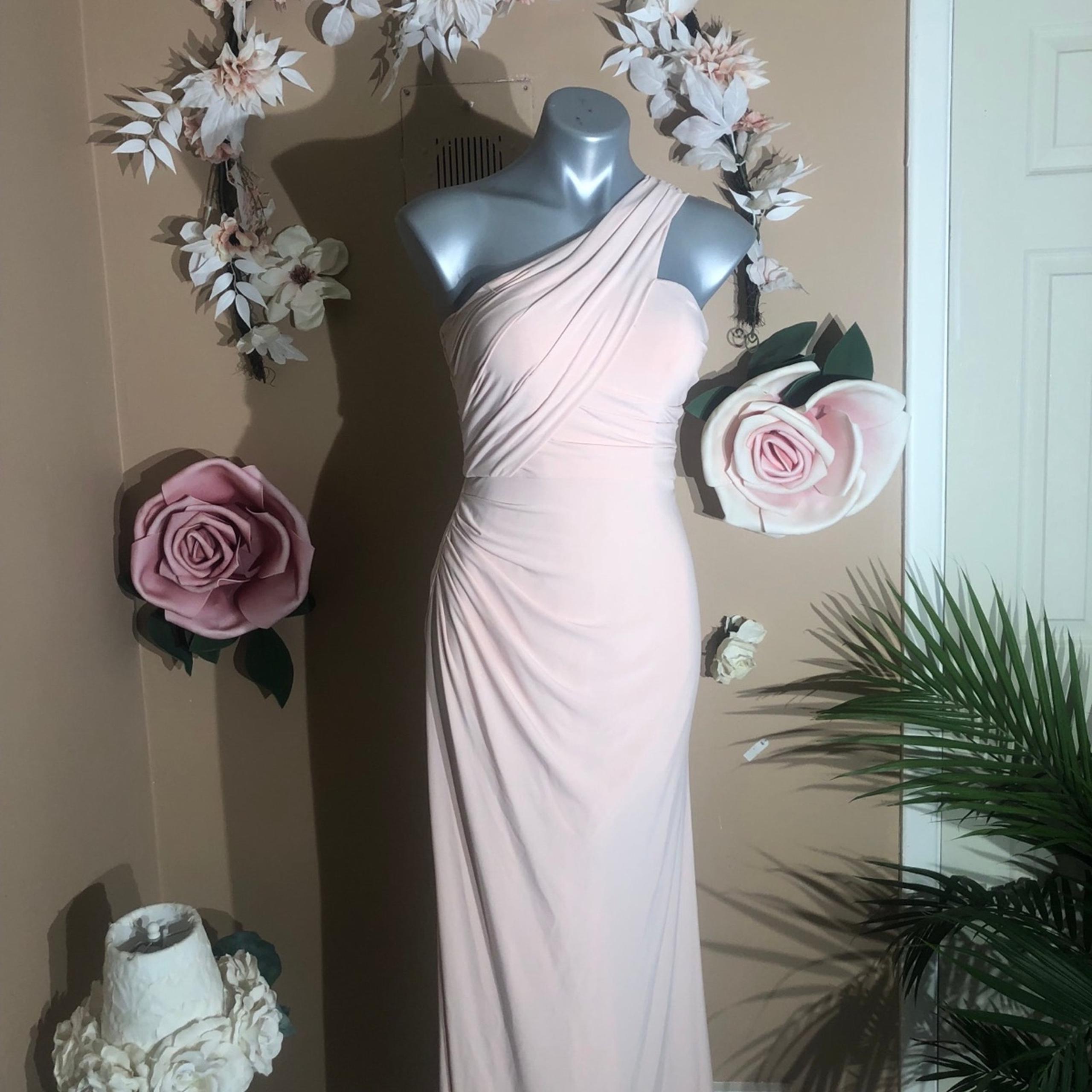 Gown Dress One shoulder Pale Pink waterfall Roman Goddess