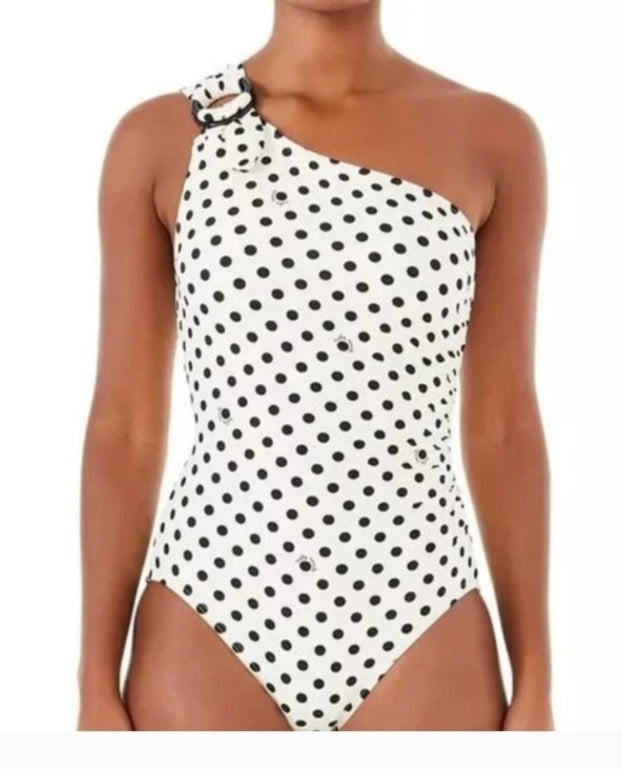 NEW! KATE SPADE Polka-Dot One-Shoulder One-Piece Swimsuit sz small NWT