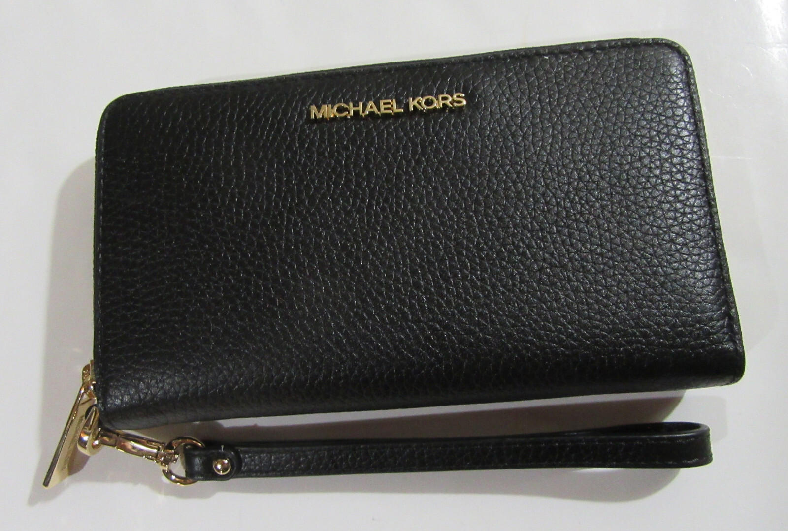 Michael Kors Jet Set Travel Large Flat MF Leather Phone Case Wallet Black