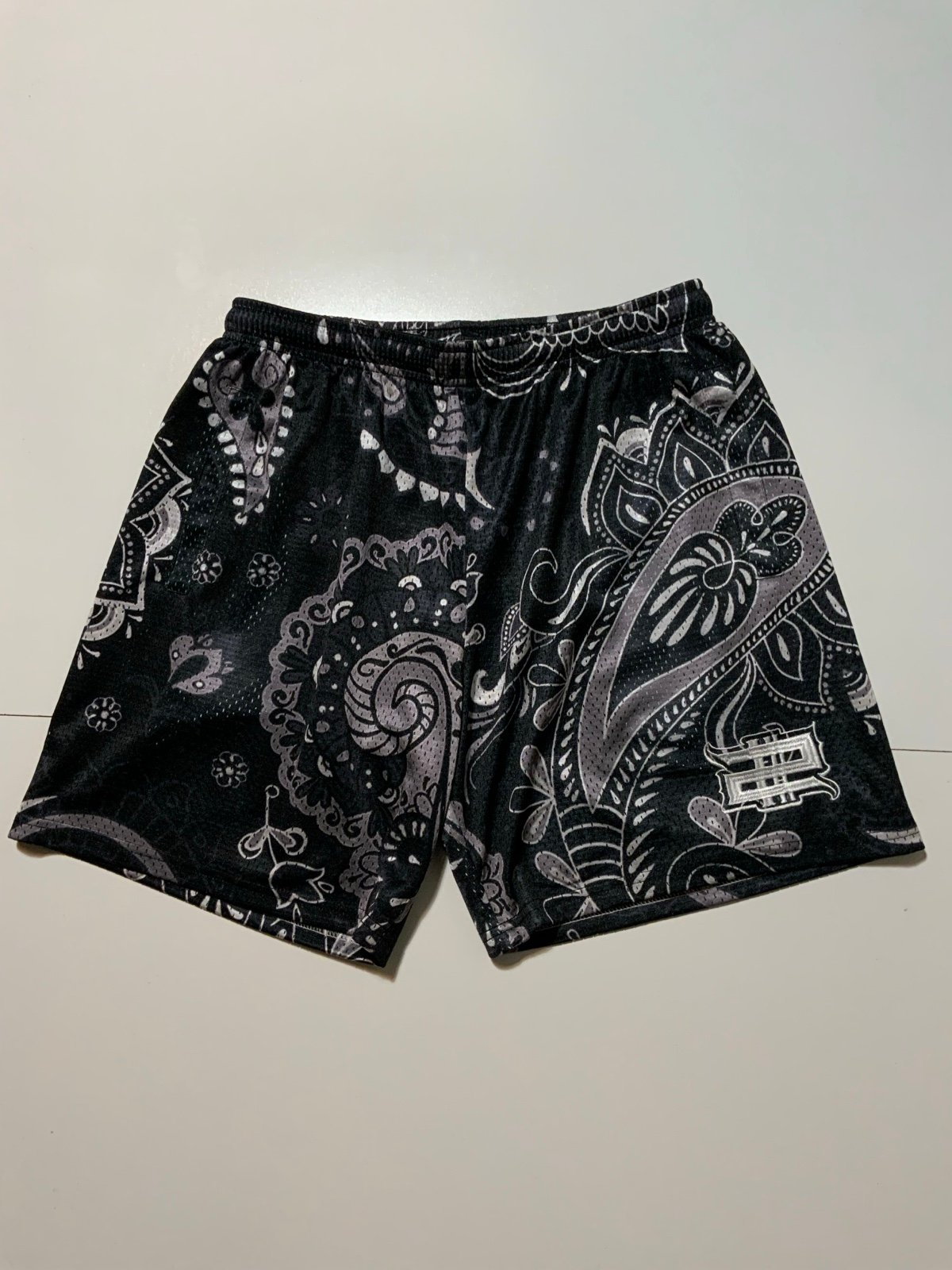 Fifty2Hundred Black Paisley AOP 7” Inseam Mesh Drawstring Basketball Shorts