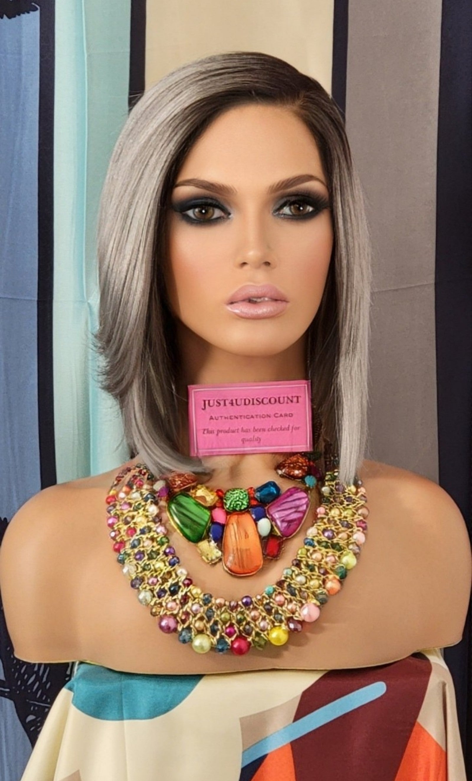 Platinum silver dark root side part bob wig