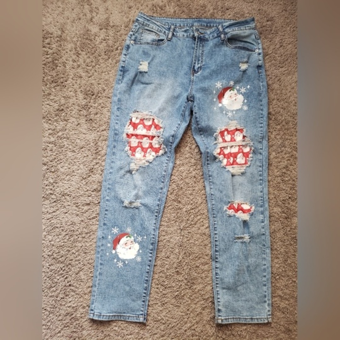 Women Ripped Santa Jeans Size XL