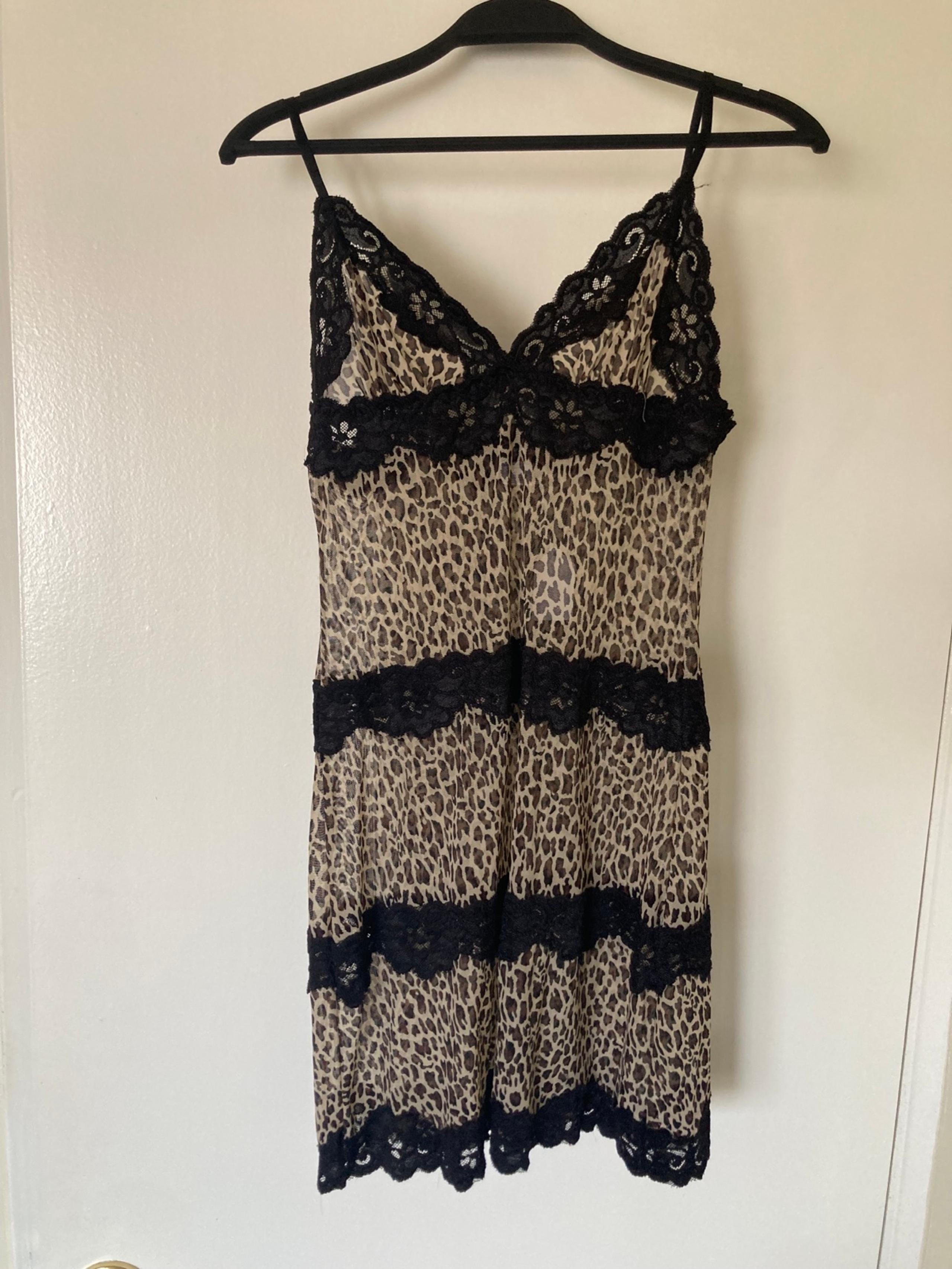 Vintage Rampage Lingerie Dress Women Sz Small Black Lace Leopard Cheetah Y2K