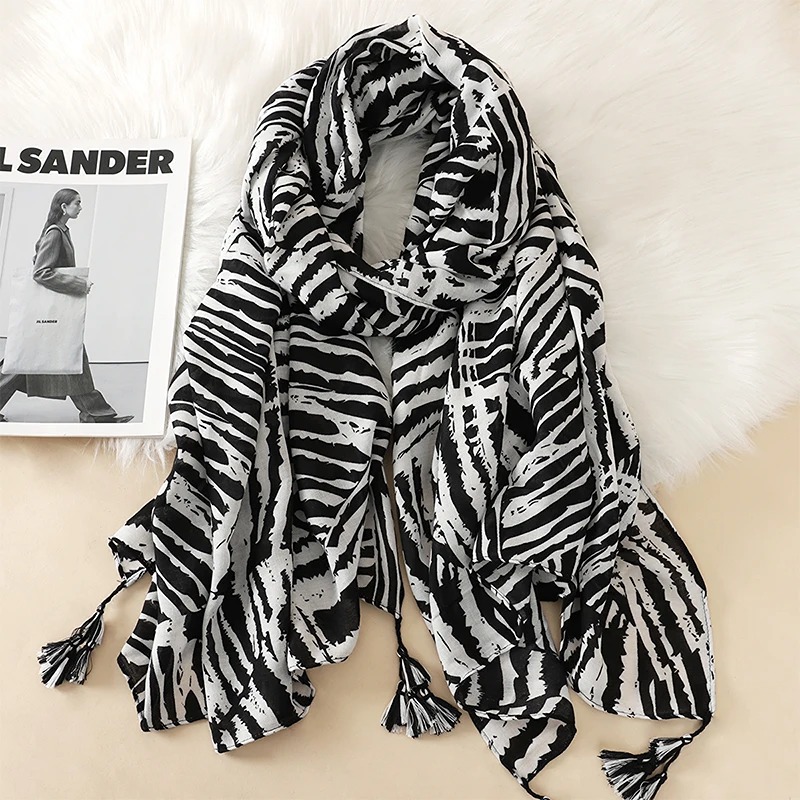 Cotton Scarf Women Large Shawls Design Hijab Echarpe Print Tassel Scarves Lady B