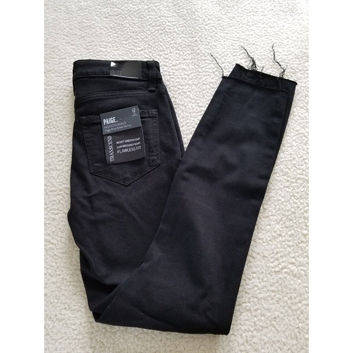 Paige Women's Black Denim Jeans Hoxton Ankle Distressed High Rise Skinny Size 25