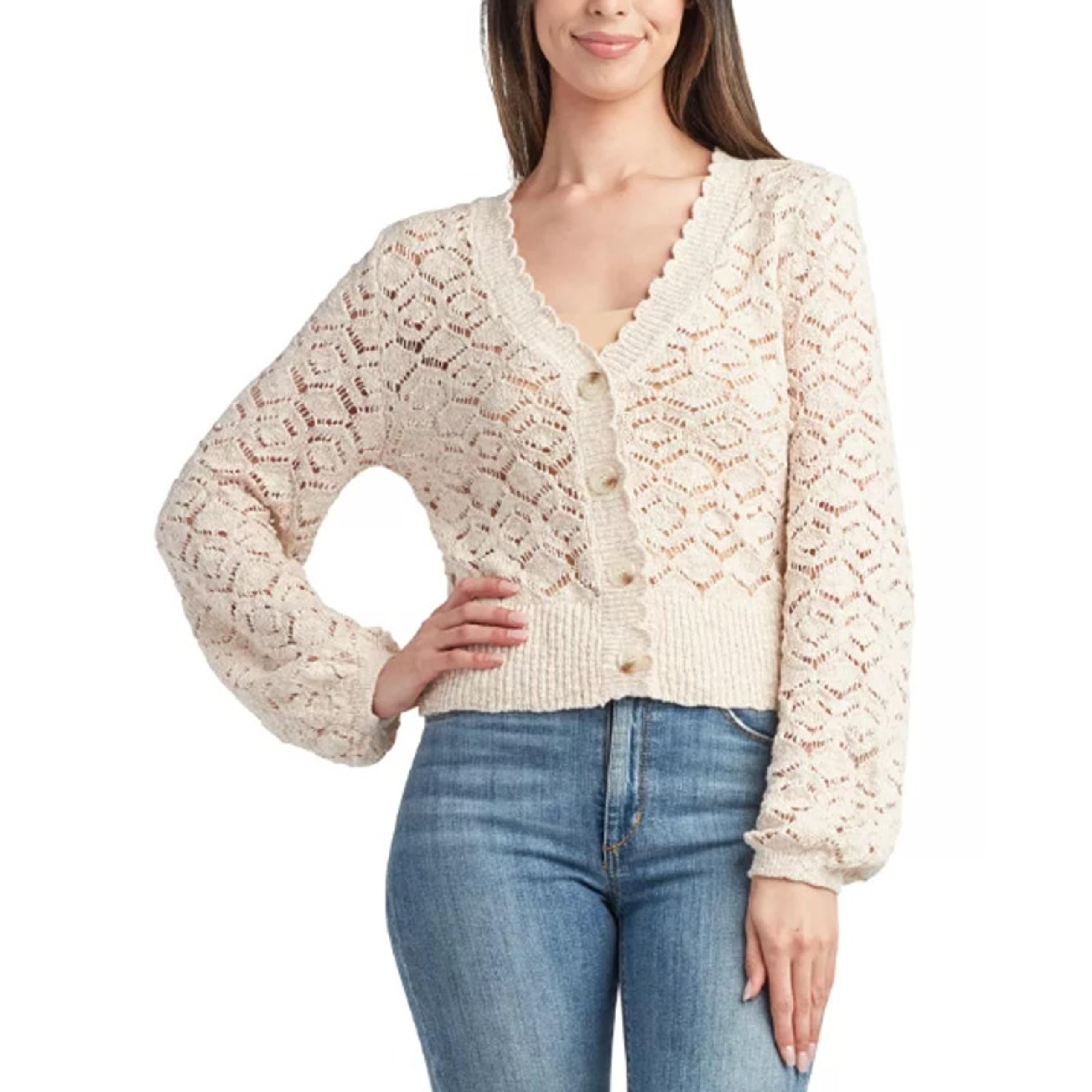 NEW Macy's BCX Cream Open Knit Cottagecore Cardigan sweater Small Ivory Grandma
