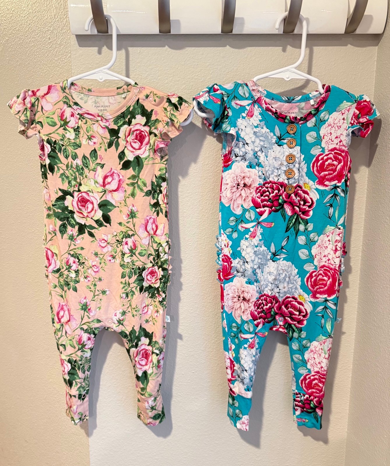 Posh Peanut Cap Sleeve Rompers 12-18m x2