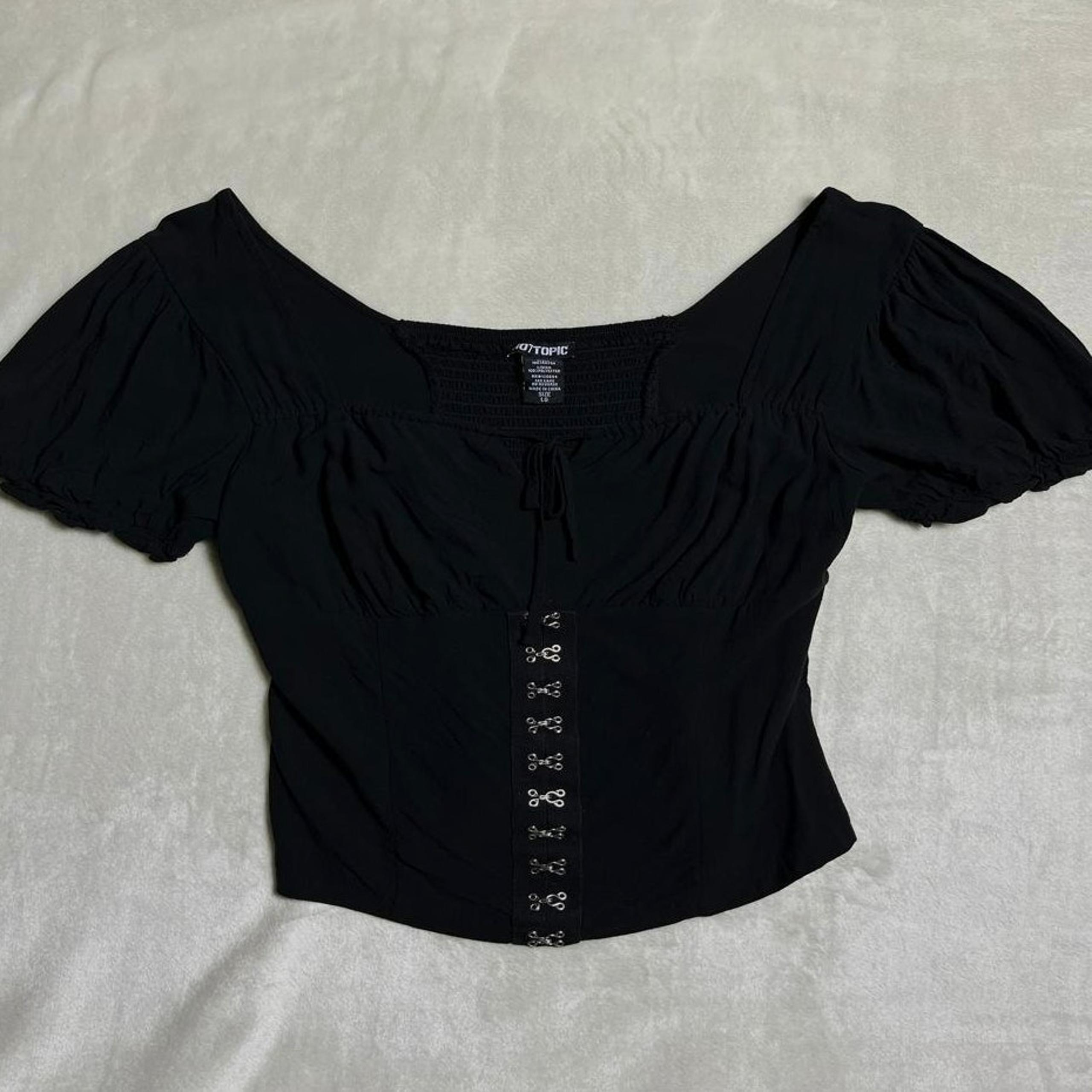 Hot Topic Whimsigoth Blouse Women's L Peasant Top Goth Corset Emo Wench Black