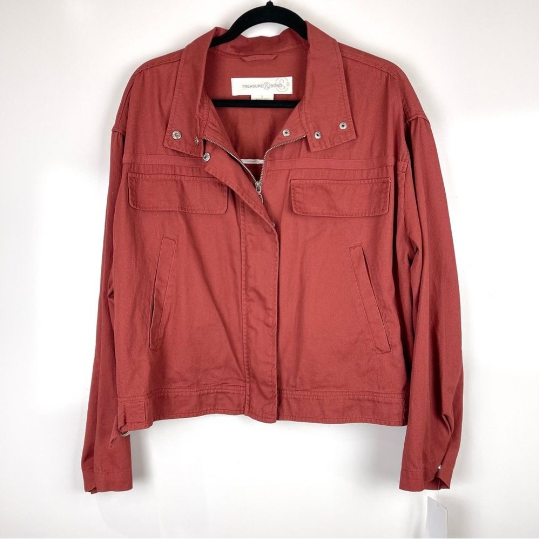 NEW Treasure & Bond Stand Collar Cotton Twill Jacket Rust Women's Size Large