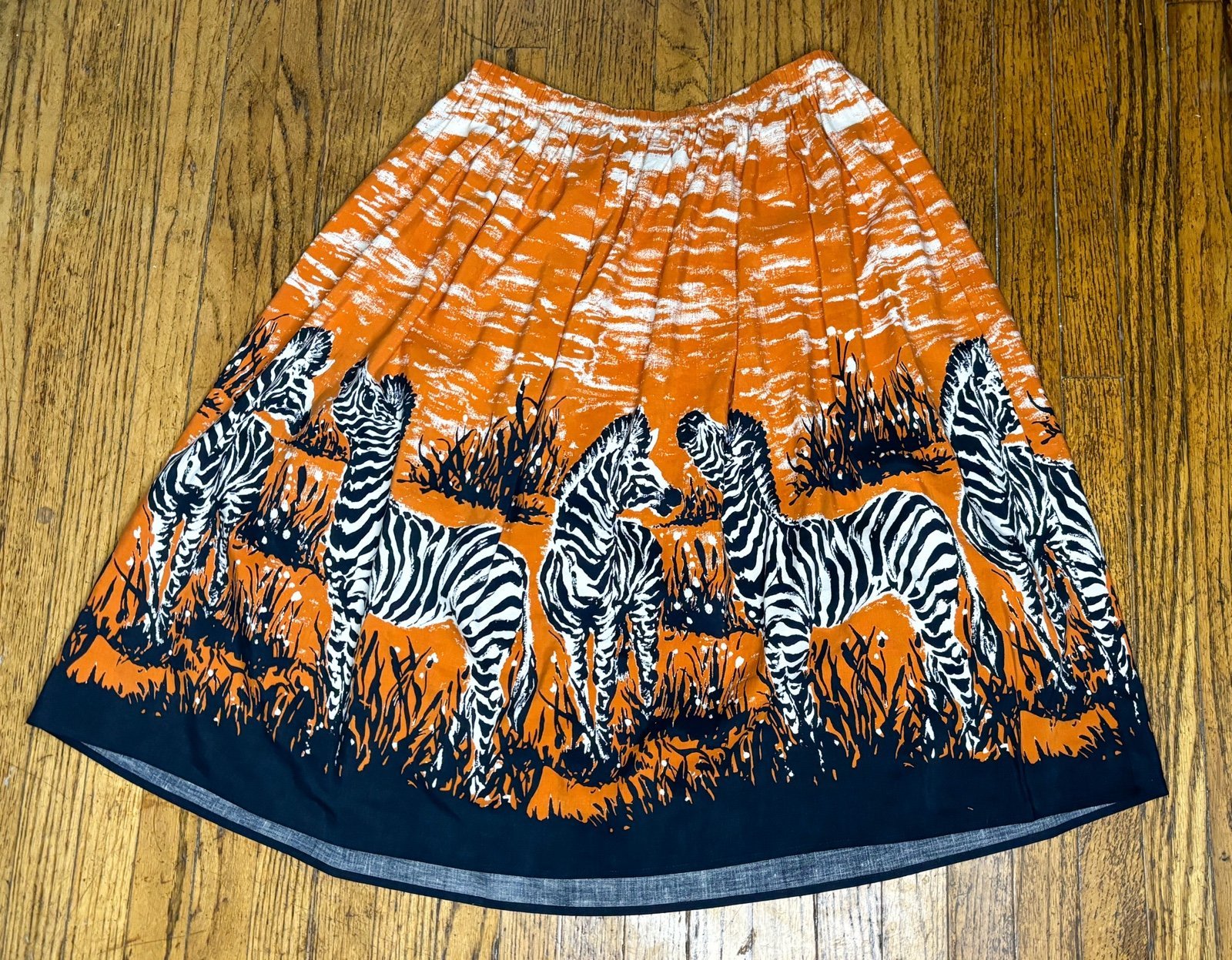 Vintage Neiman Marcus Silk Linen Blend Zebra Skirt Large Boho Safari Art To Wear