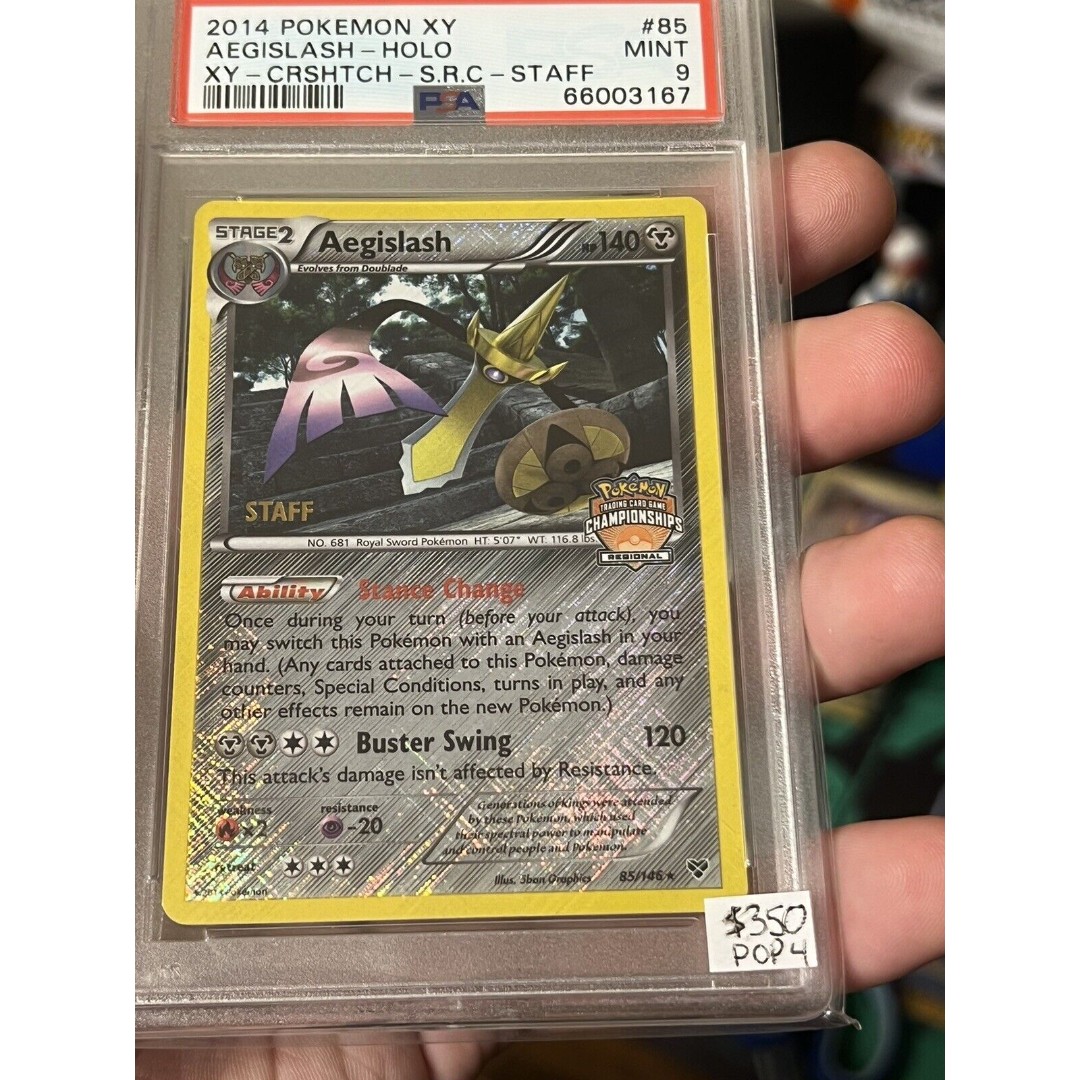 2014 Pokemon XY Aegislash Reg. Champs STAFF PSA 9 Crosshatch Holo POP 5 Top Pop