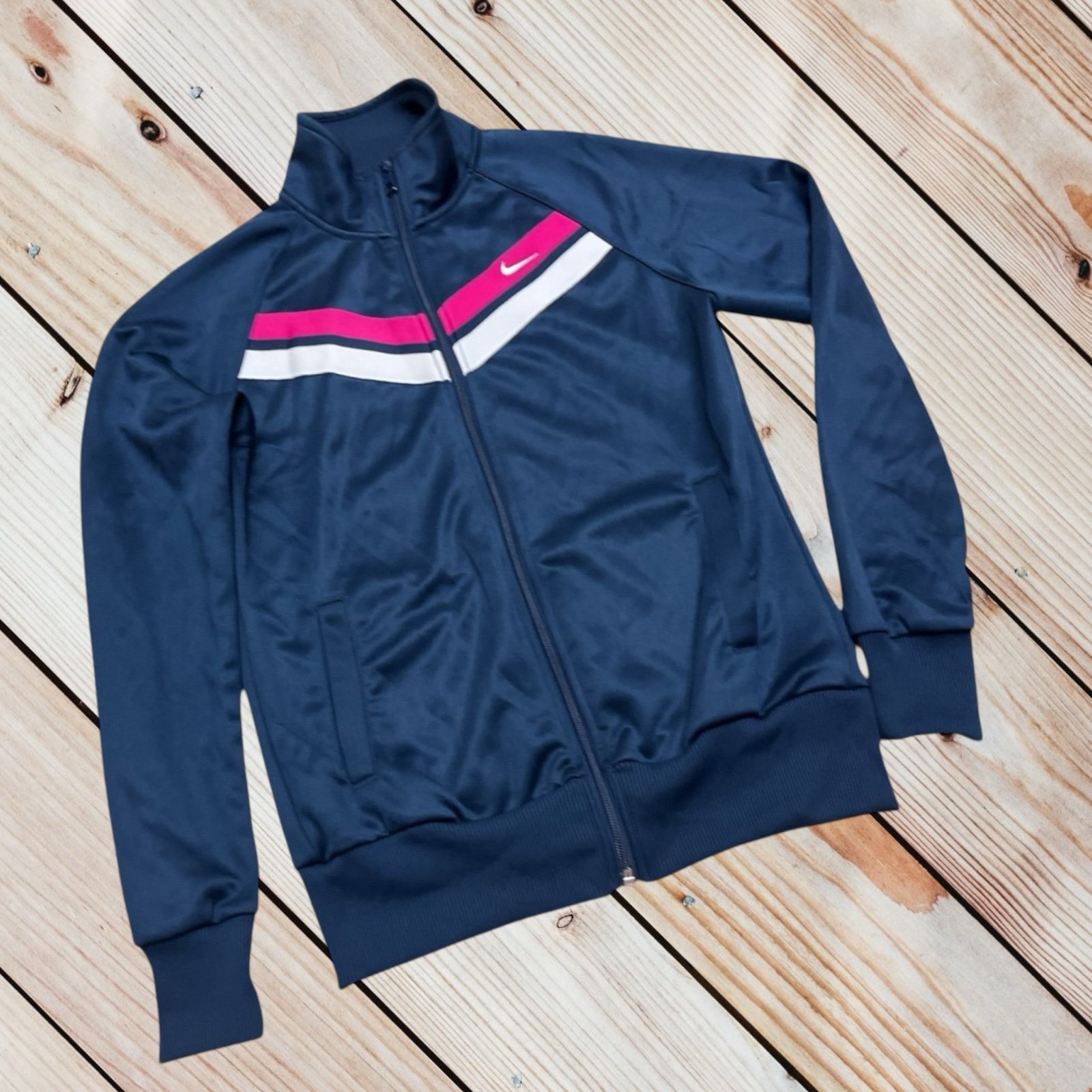 Nike The Athletic Dept M navy embroidered striped track jacket