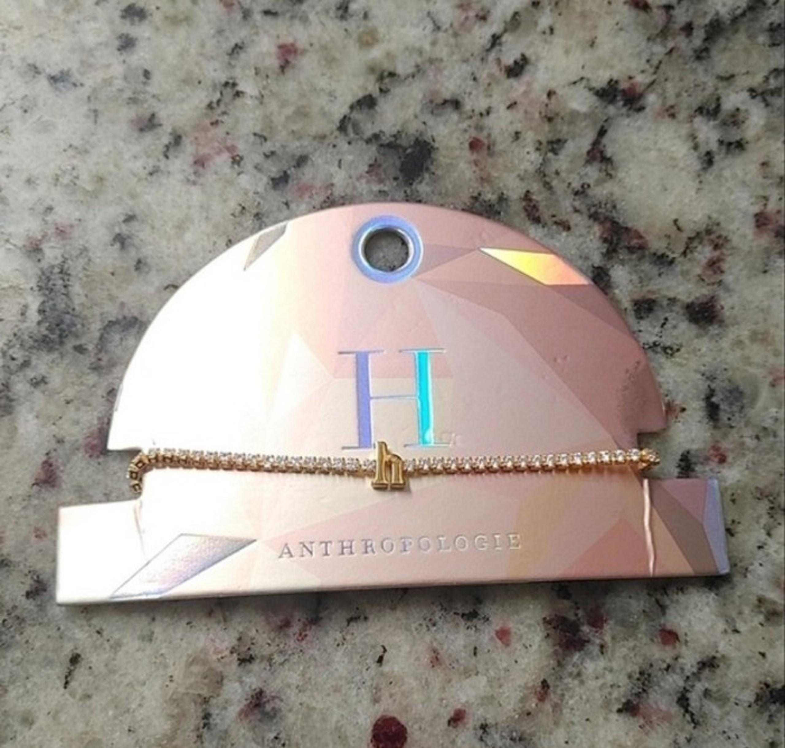 Anthropologie 14K Gold Plated Letter "h" Monogram Pave Bracelet