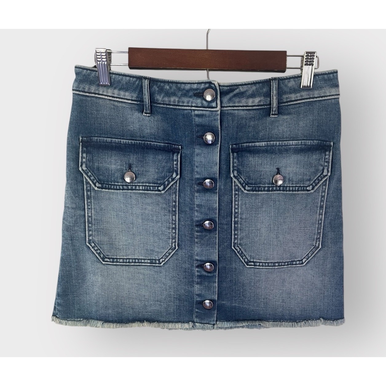 Seafarer Denim Blue Mini Skirt Button Front Fray Hem Size 6 New MSRP285