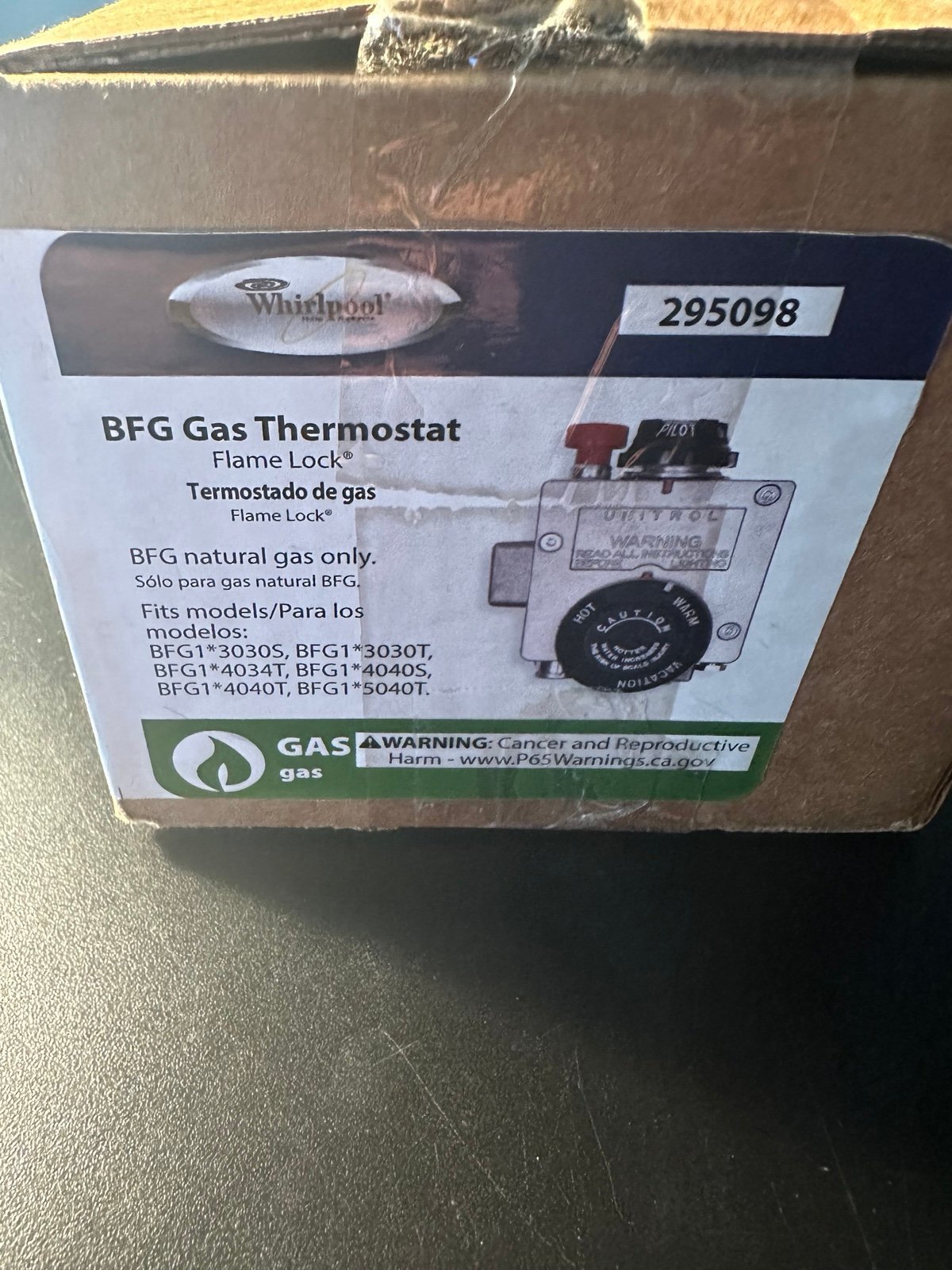 Whirlpool BFG gas thermostat flame lock 295098