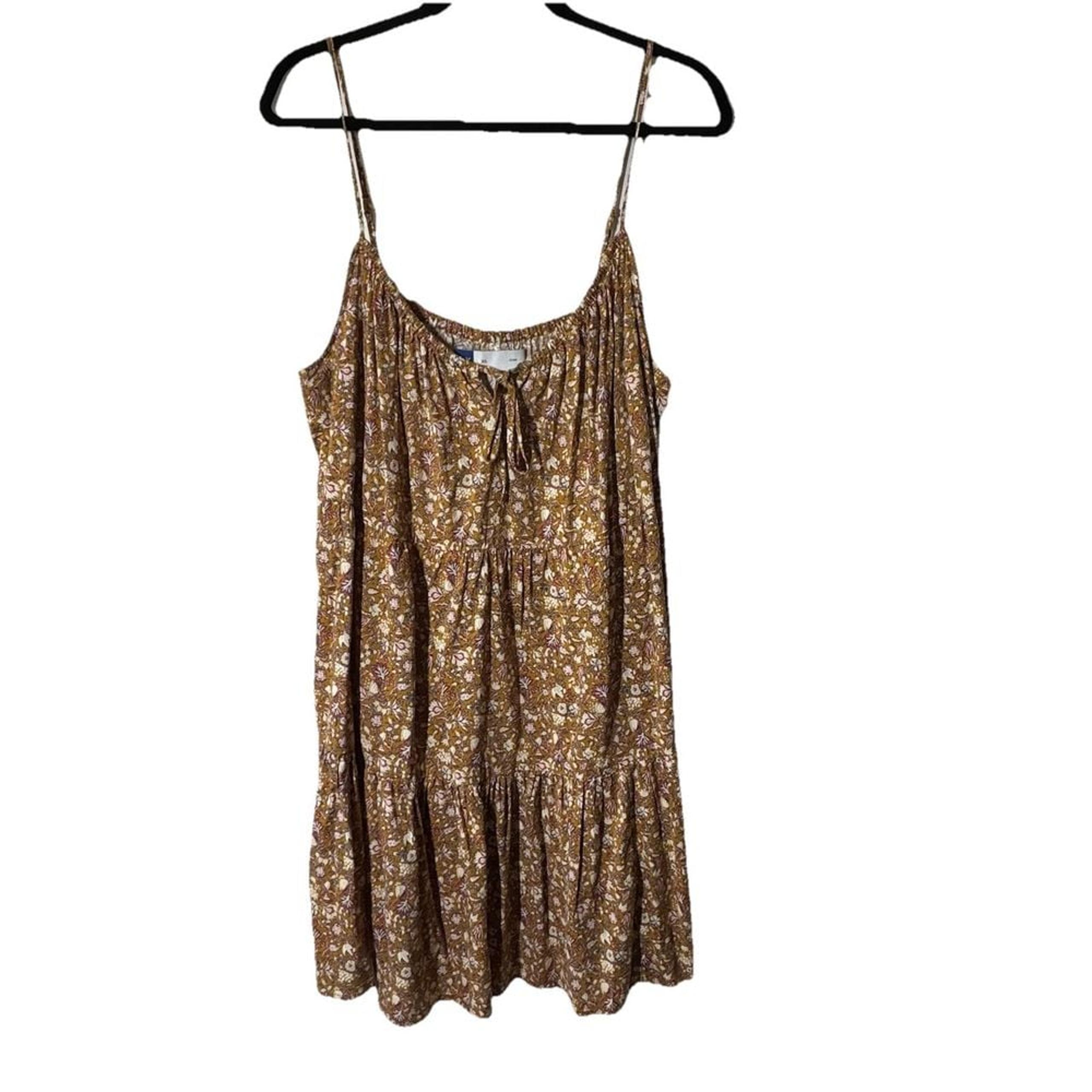 Old Navy Cami Dress Womens XL Brown Floral Sleeveless Smocked Cottagecore Boho