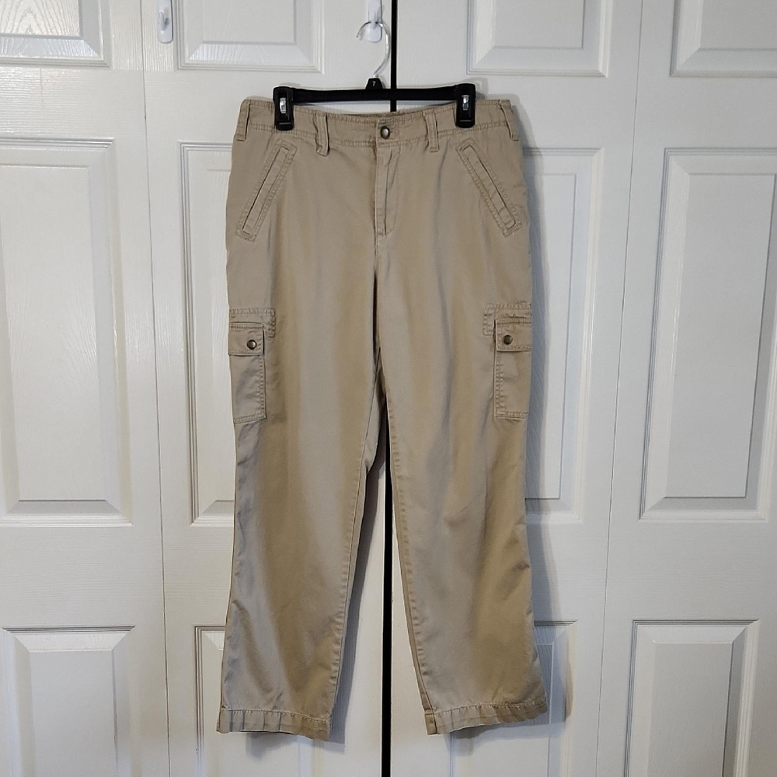 Caribbean Joe Womens Tan Cargo Pants Size 12 Gorpcore Neutral Hiking Snap Pocket