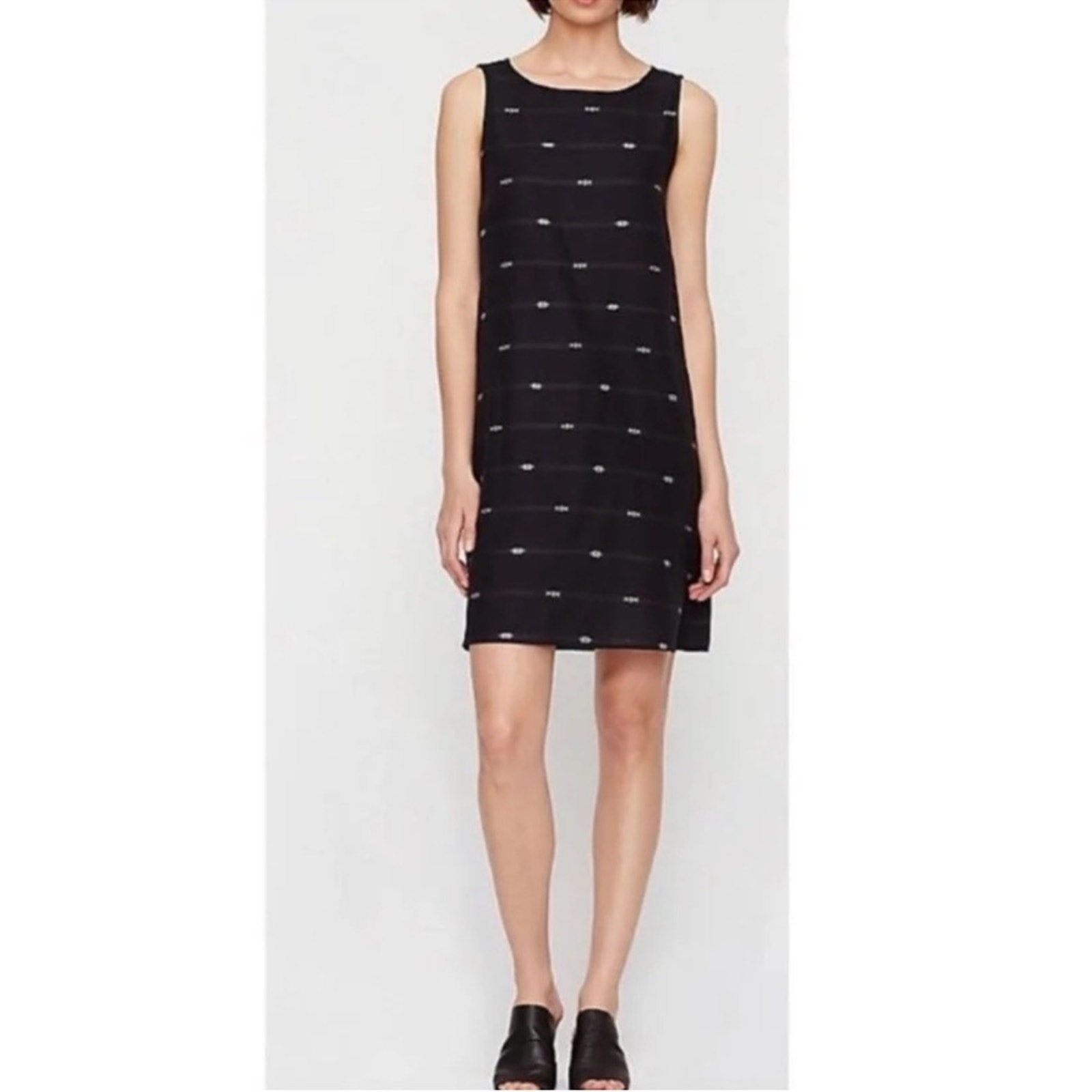 Eileen fisher black shift dress white classic Aztec print organic cotton size S