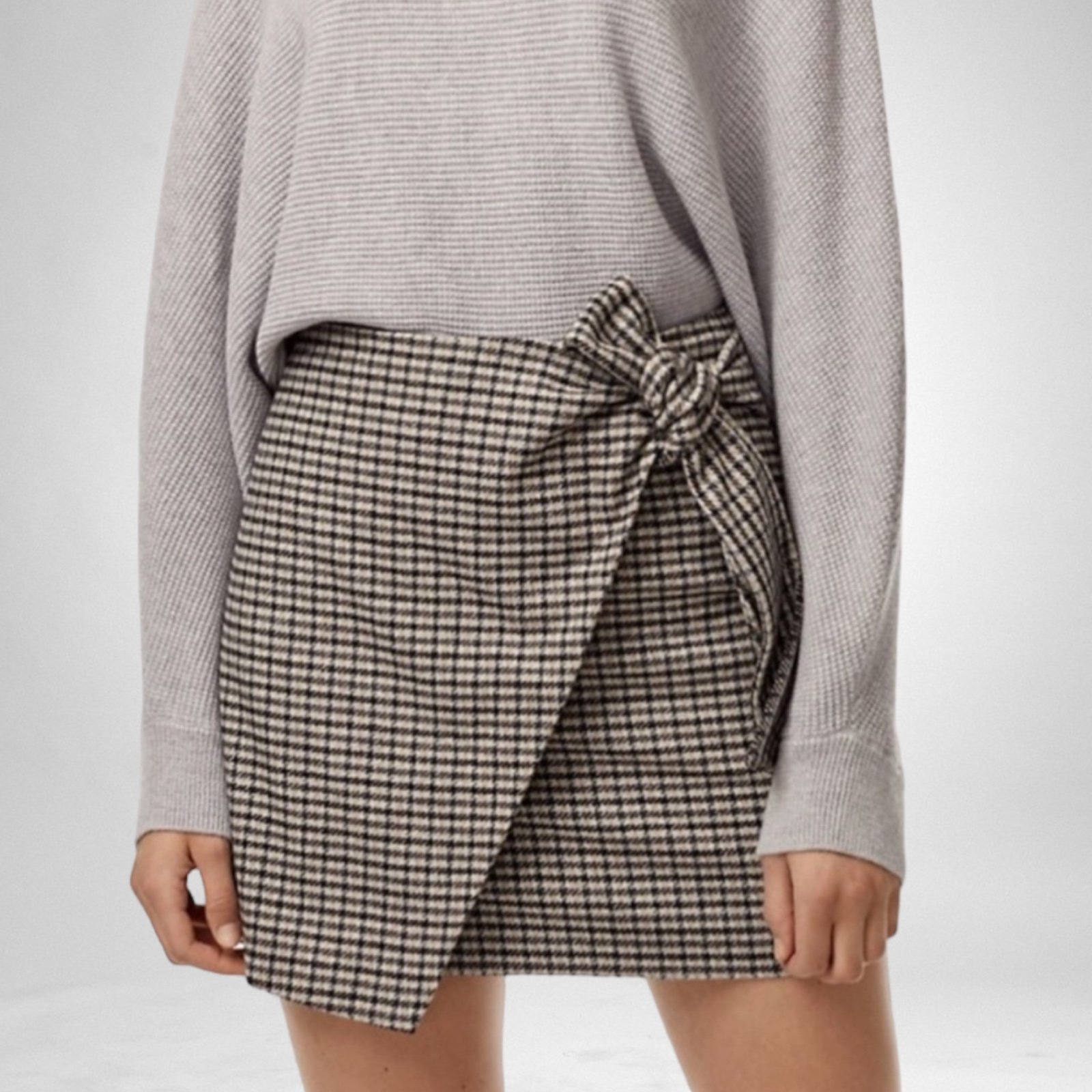 Wilfred Wrap Front Mini Skirt Grey Plaid Wool Cashmere Blend SZ 2 bNaVlwGTk