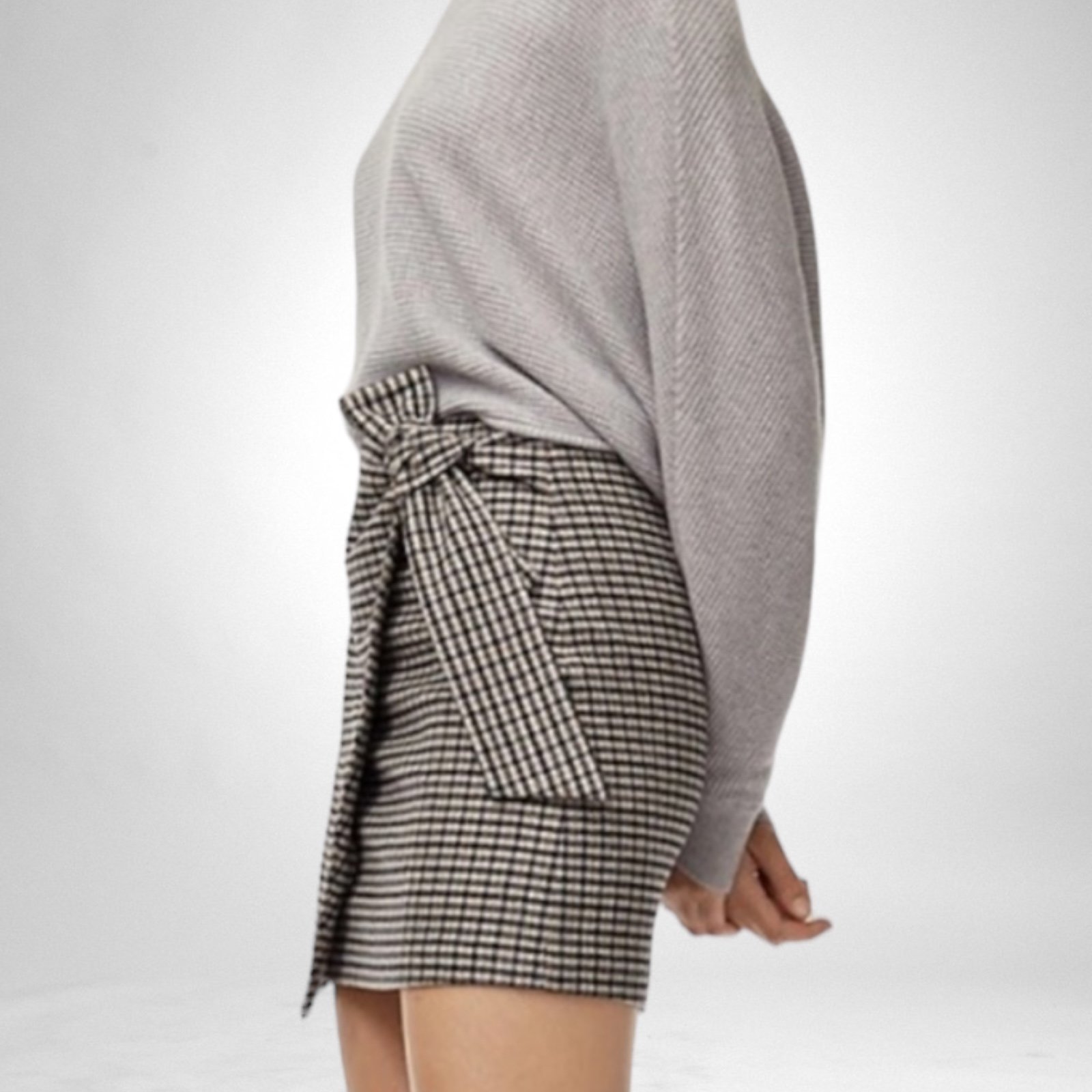 Wilfred Wrap Front Mini Skirt Grey Plaid Wool Cashmere Blend SZ 2 bNaVlwGTk