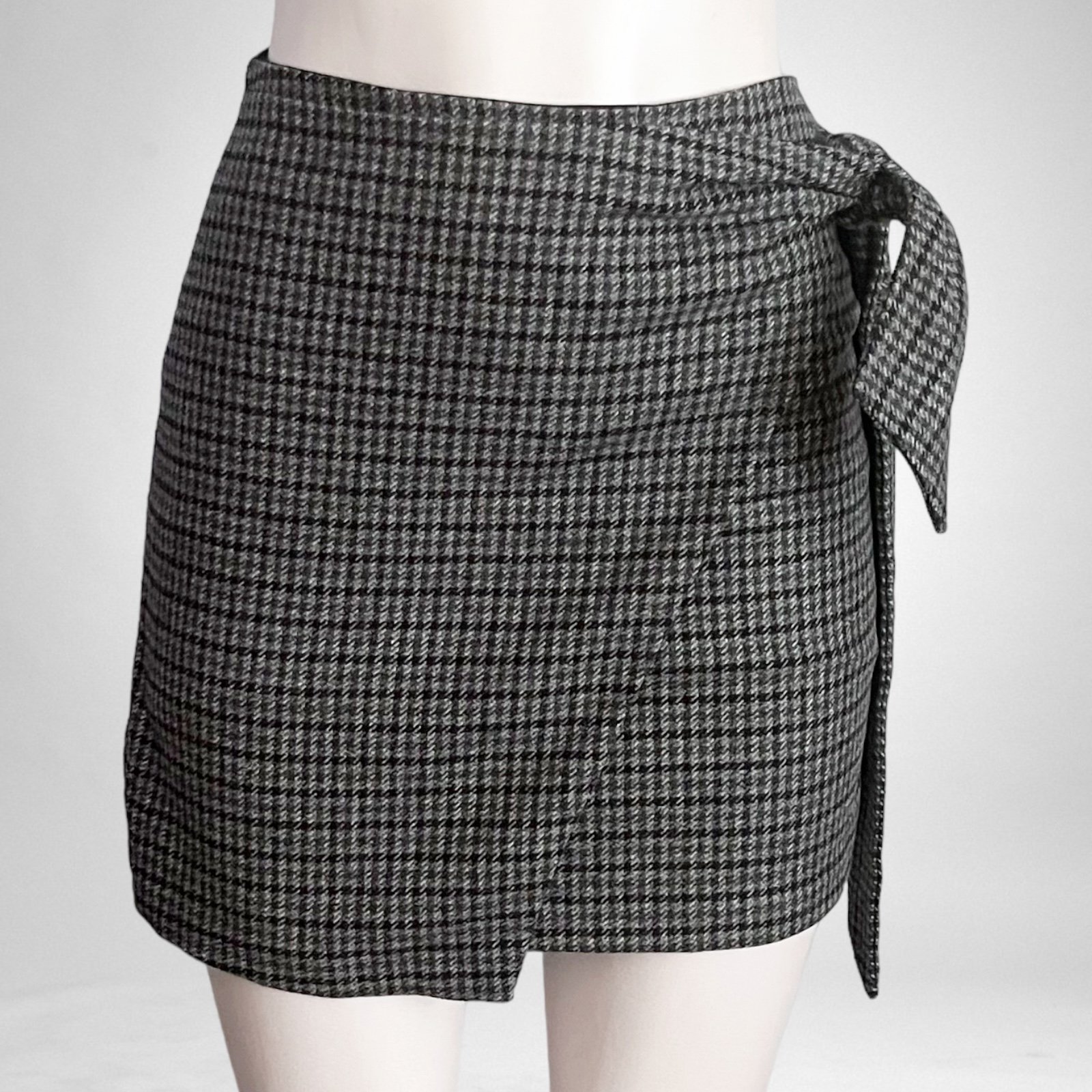 Wilfred Wrap Front Mini Skirt Grey Plaid Wool Cashmere Blend SZ 2 bNaVlwGTk