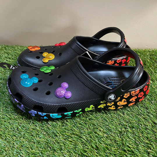 Crocs x Disney Rainbow Pride Celebration Mickey Black Clogs Shoes Men 9 Women 11