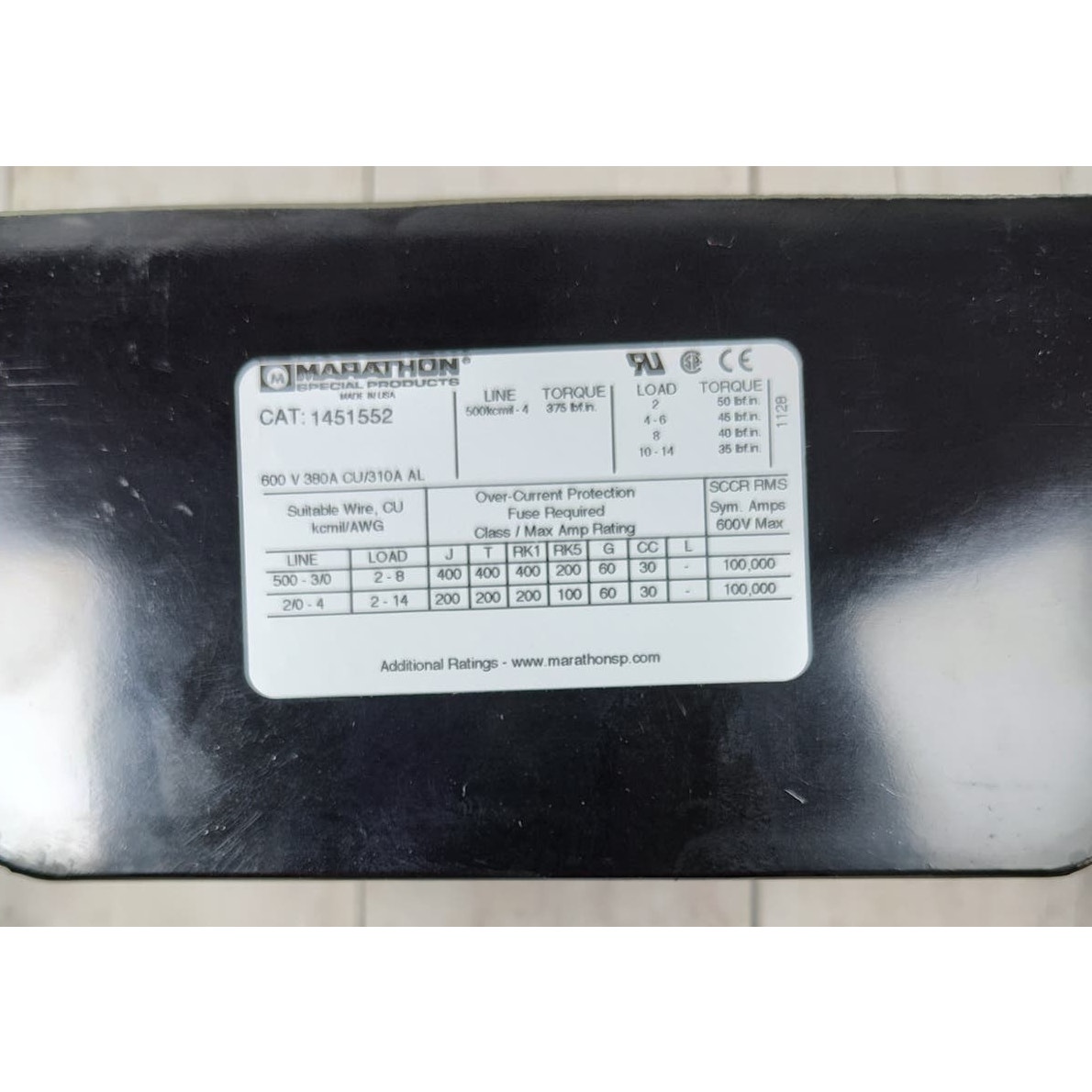 Marathon Special Products # 1451552 600V 380A CU/310A AL