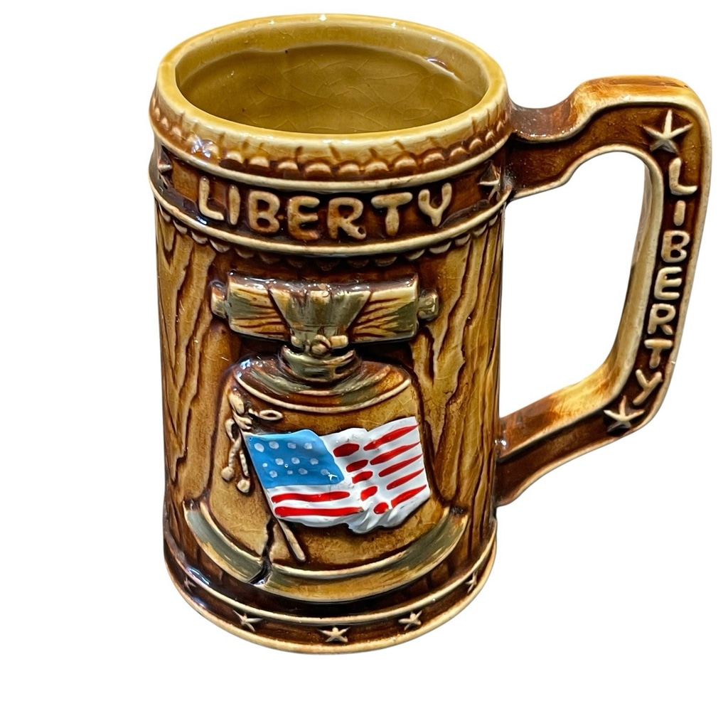 1970’s Vintage Americana LIBERTY BELL Beer Mug Patriotic Made in Japan RARE HTF
