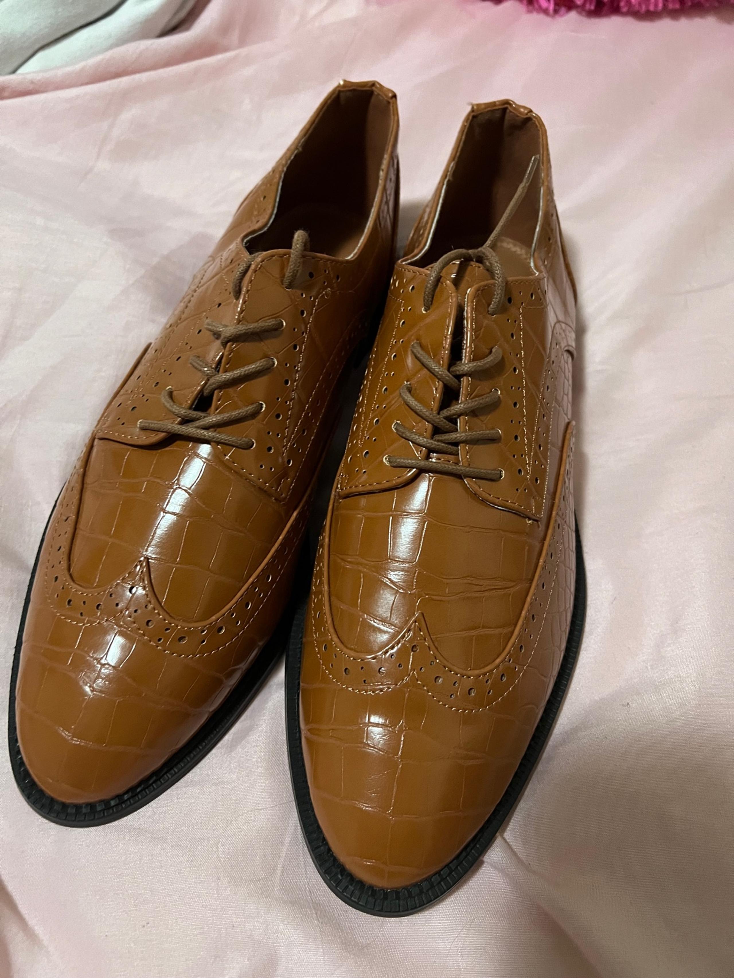 ASOS DESIGN Wide Fit More flat lace up shoes in tan size 11 womens