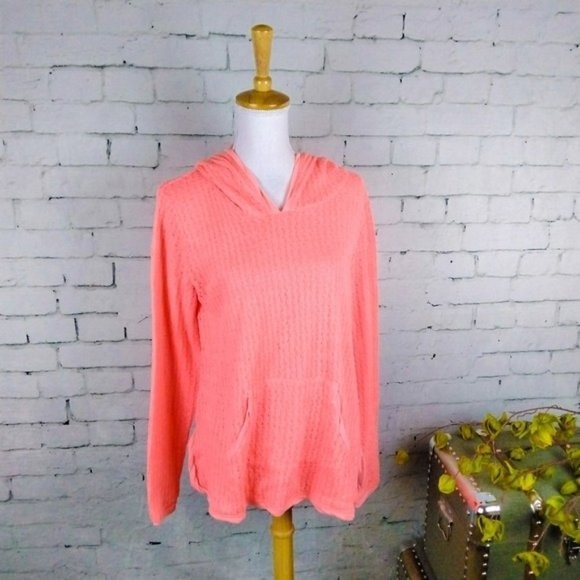 Hello Nite Cozy Lined Hooded Sweater With Pocket Neon Coral Size Small