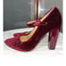 Cecilia New York Red Crushed Velvet Patent Maryjanes Strap Pumps Heels Size 9.5