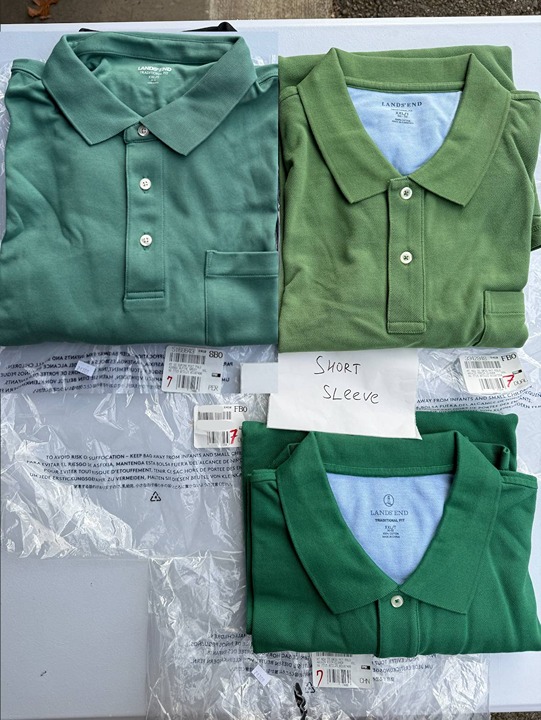 Set of 3 Lands' End Short Sleeve Original Supima Pocket Polo Men's XXL/T Green