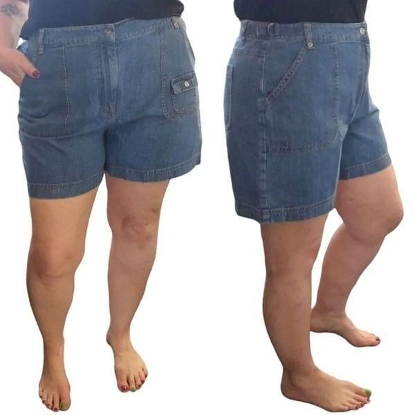 Vntg 90s High Waist Adjustable Sides Jean Shorts Size 16 *Fits like Large